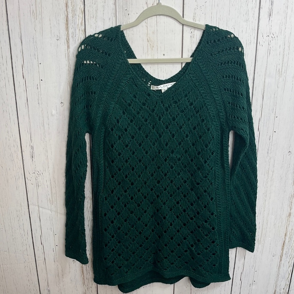Max Studio Green 1X Knot Sweater Hi Low